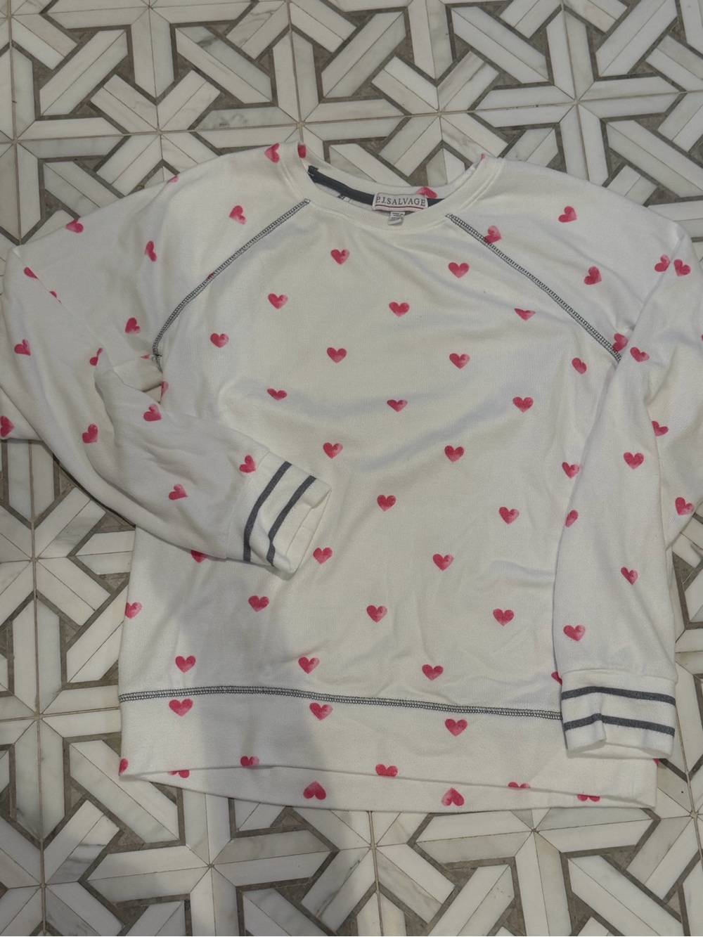 P.J. Salvage White Cozy PJ Top with Pink Heart Accents-EXCELLENT